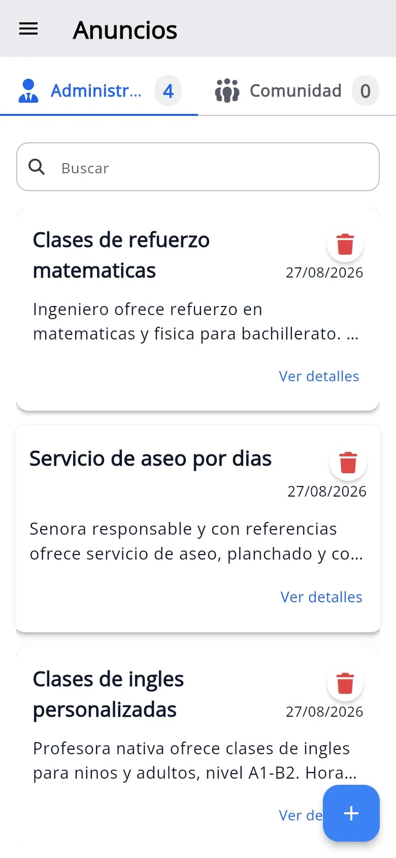 Pantalla de anuncios y comunicados administrativos