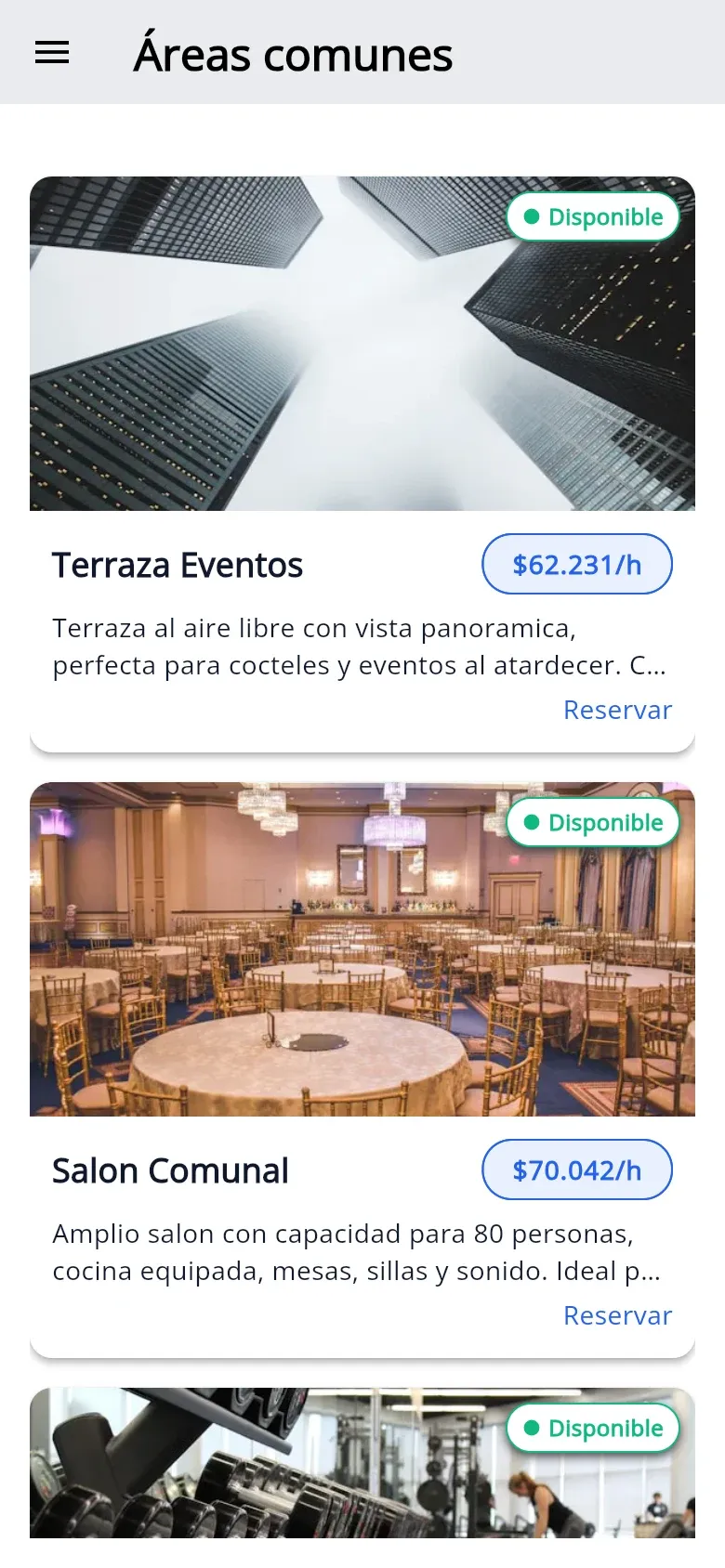 Vista de la app para residentes