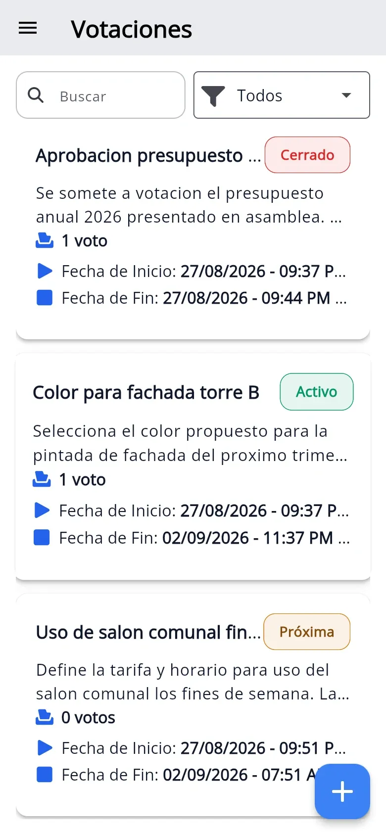 Detalle de votación en curso con resultados en tiempo real